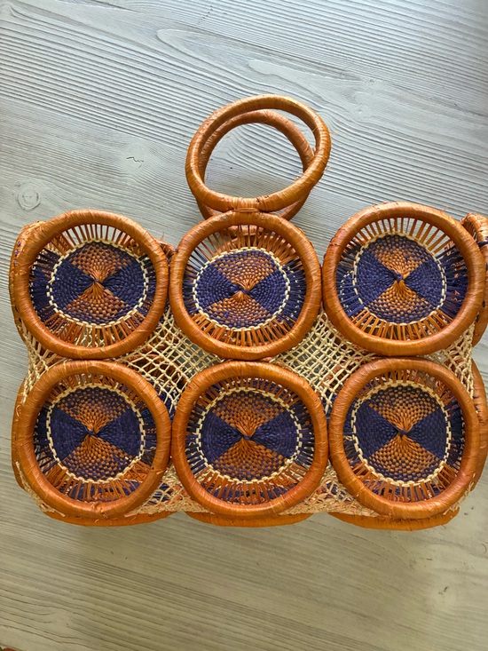 Handbags - Handwoven Blueish Purple and Orange Rafia Loop Market Bag